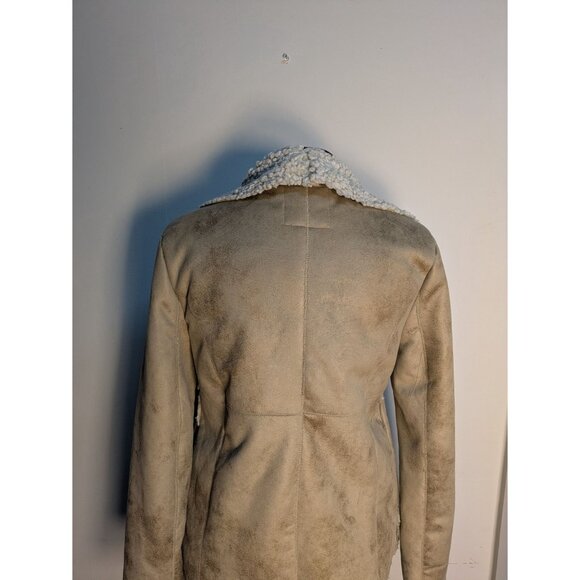 Dylan Faux Suede Open Front White Shearling, Size M - Picture 10 of 14